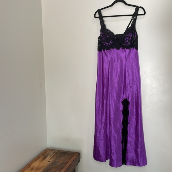 Victoria’s Secret Silky Satin Purple Black Lace Slip Dress Size Large - Picture 6 of 14